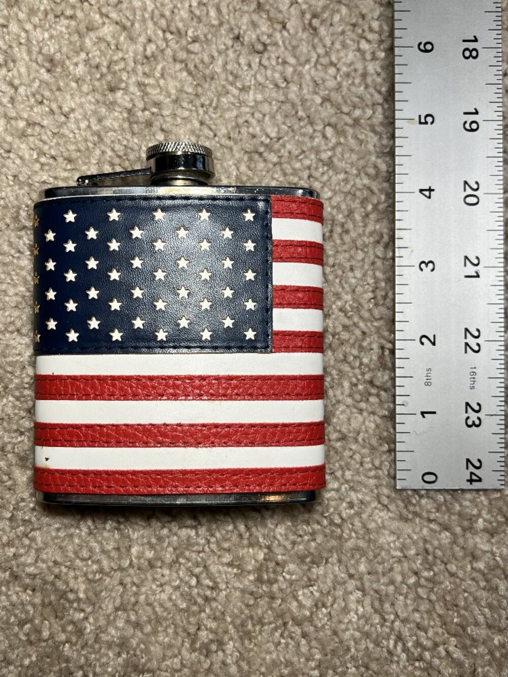 6oz Leather Wrapped Stainless Steel Whiskey Flask - Leak Proof USA Patriotic